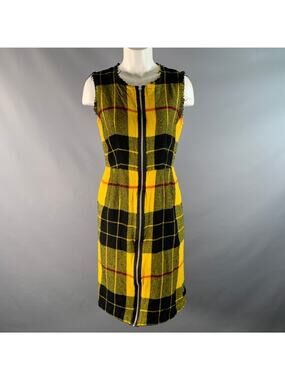COMME des GARCONS Size M Yellow Black Wool Plaid Zip Up Dress